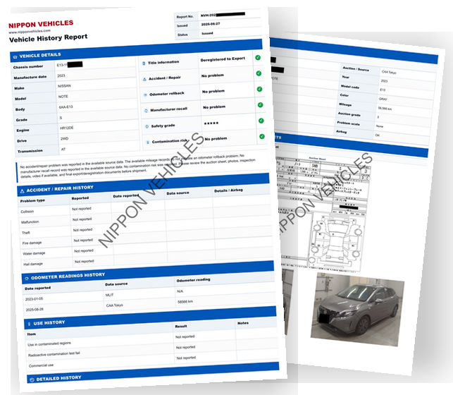 Sample Japanese vehicle history report preview